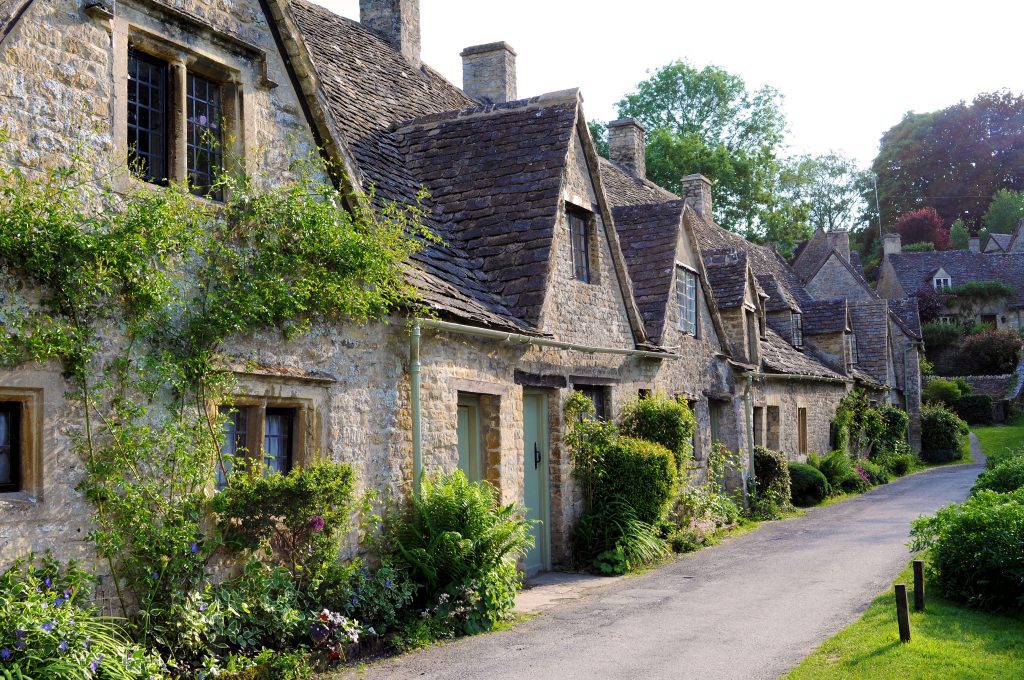 Traditional old houses in English countryside of Cotswolds